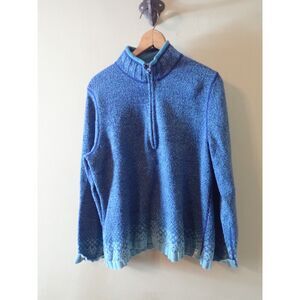 Woolrich Women's 1/4 Zip Zip Sweater Large Blue Scalloped Hem